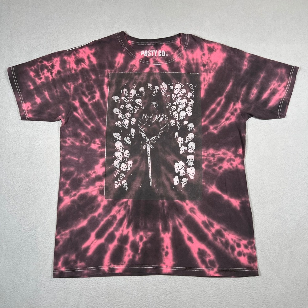 Post Malone Posty Co‎ 2019 Tour Tie Dye T Shirt Mens L Red Concert Merch Skulls